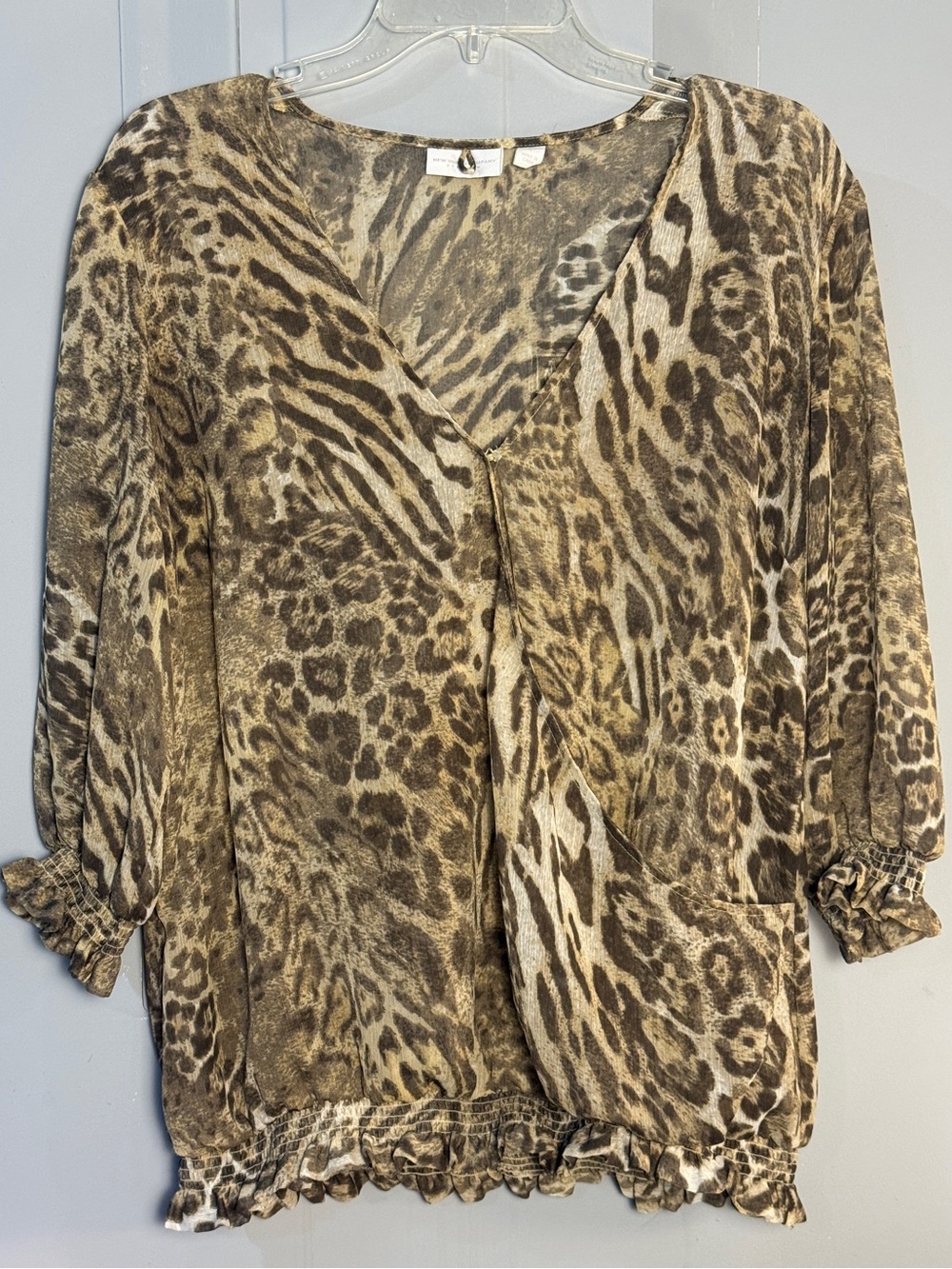 Animal Print faux wrap Women’s Top in Brown
